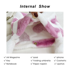 Faux Fur Women Shoulder Bag Love Heart Printing Soft Plush Female Crossbody Bag