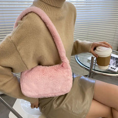 Women Small Hobos Shoulder Bag Winter Soft Plush Ladies Underarm Handbags