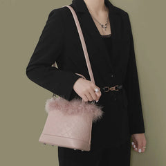 Faux Fur Women's Plush Bucket Bag Portable Crossbody Bag