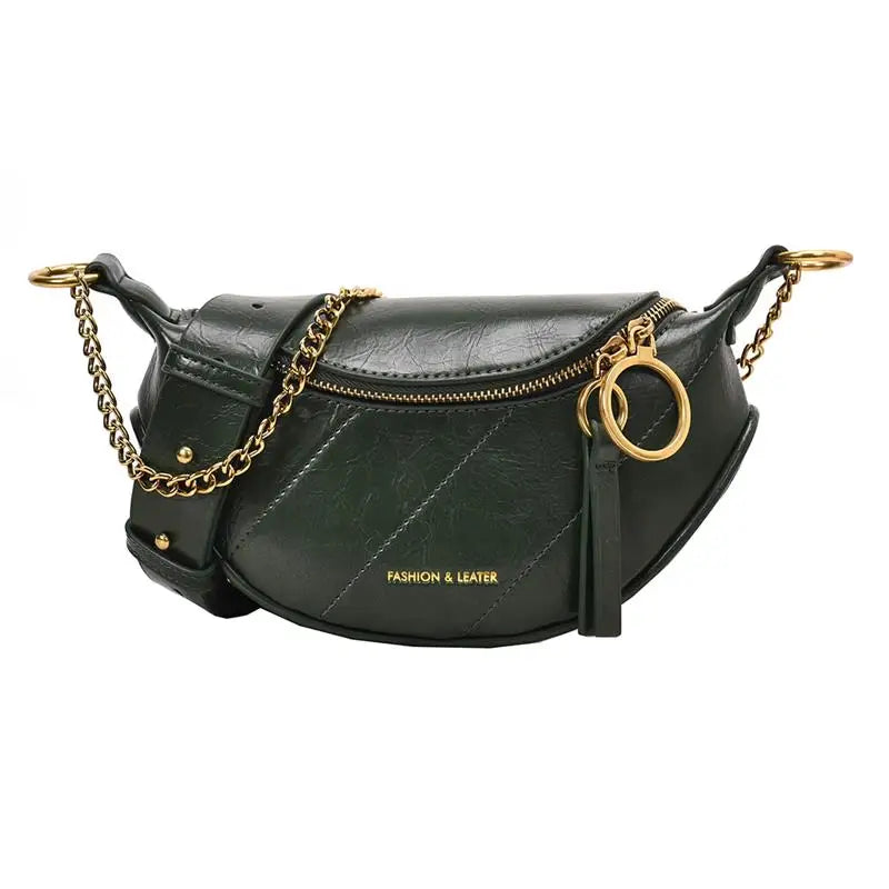 Faux Leather Women Waist Bag Shell Chest Bag Large Capacity Zipper Shoulder Bag