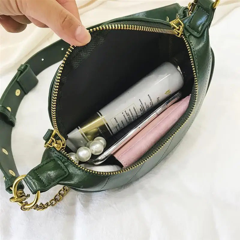 Faux Leather Women Waist Bag Shell Chest Bag Large Capacity Zipper Shoulder Bag