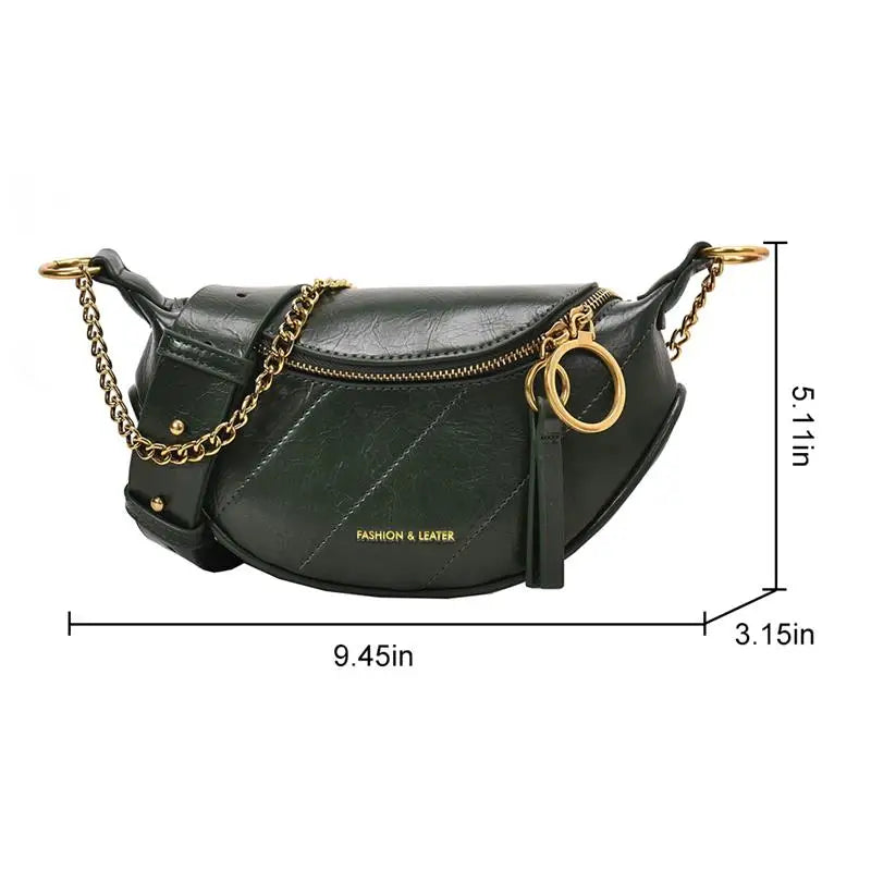Faux Leather Women Waist Bag Shell Chest Bag Large Capacity Zipper Shoulder Bag