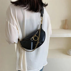 Faux Leather Women Waist Bag Shell Chest Bag Large Capacity Zipper Shoulder Bag