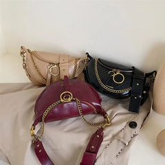 Faux Leather Women Waist Bag Shell Chest Bag Large Capacity Zipper Shoulder Bag