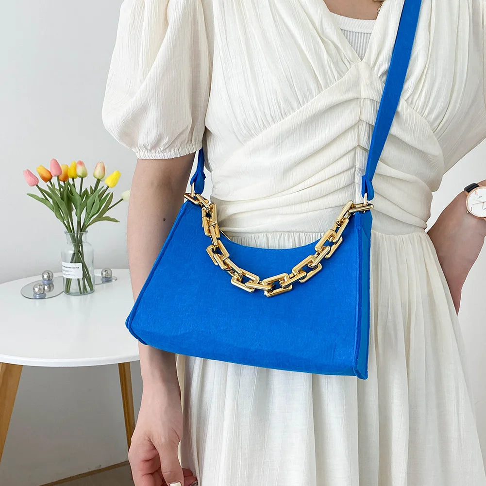 Women's Felt Shoulder Bag Chain Crossbody Tote Purse Handbags