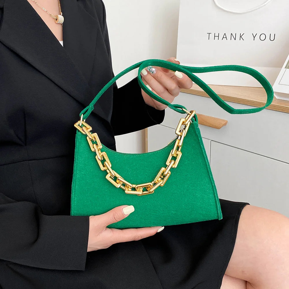 Women's Felt Shoulder Bag Chain Crossbody Tote Purse Handbags