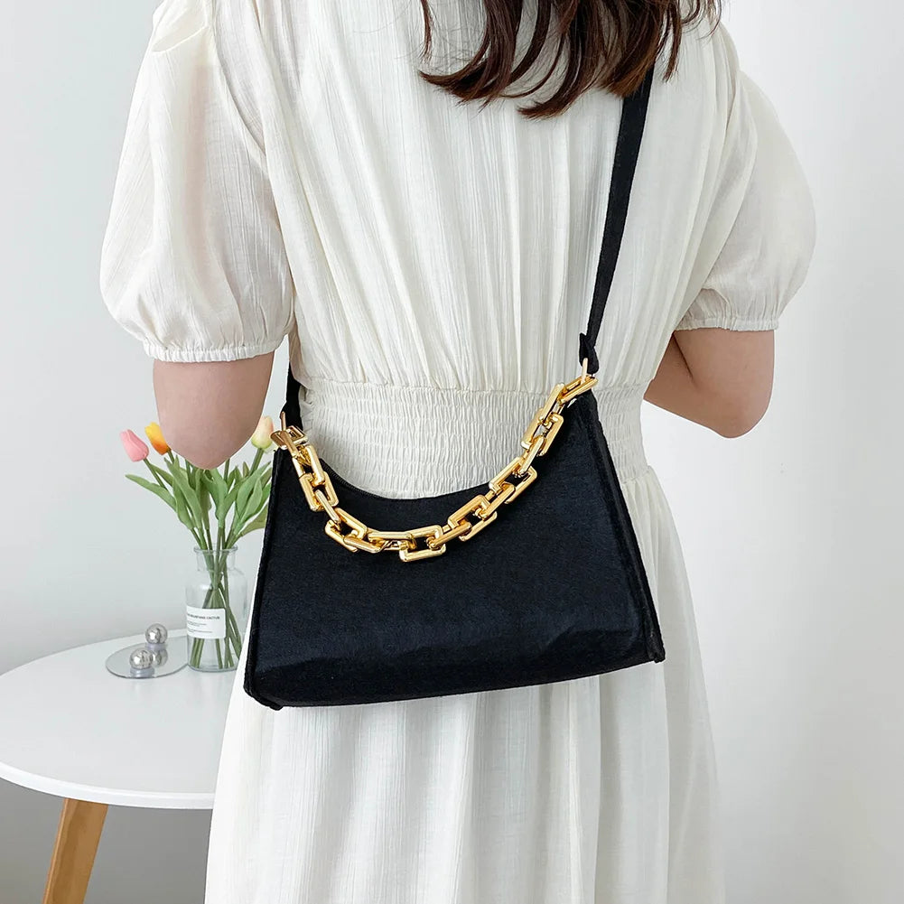 Women's Felt Shoulder Bag Chain Crossbody Tote Purse Handbags