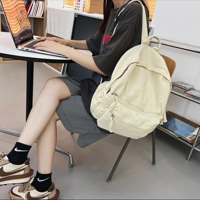 Women Canvas Backpack Large School Bag for Teen Girls