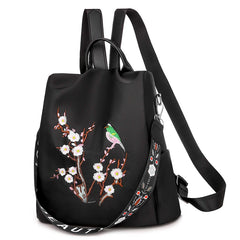 Female Embroidery Print School Backpack Anti-theft Travel Knapsack