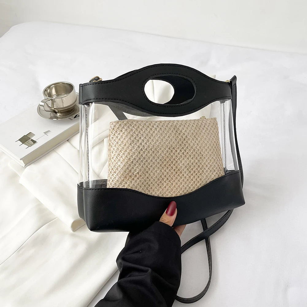 Female Two Piece Set PVC Shoulder Messenger Heart Bag