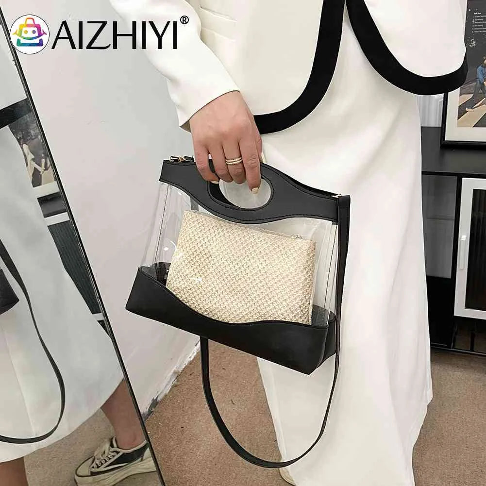 Female Two Piece Set PVC Shoulder Messenger Heart Bag