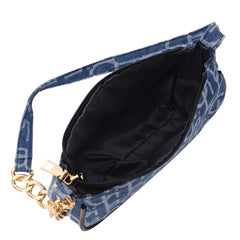 Women's Denim Chain Shoulder Bag Small Letters Print Handbag Zipper Underarm Bag
