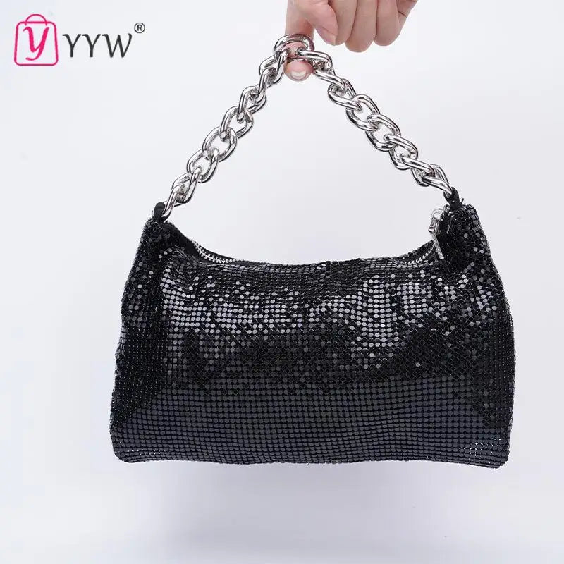 Sequined Crossbody Bag Soft Leather Shoulder Bag