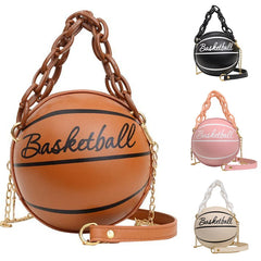 Pink Leather Basketball Bag for Women, Shoulder Crossbody Chain Hand Bags