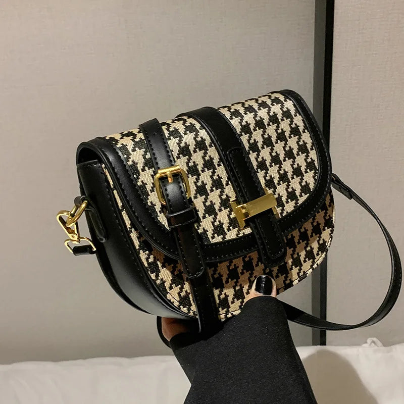 Houndstooth Messenger Bag Crossbody for Women Travel Purse
