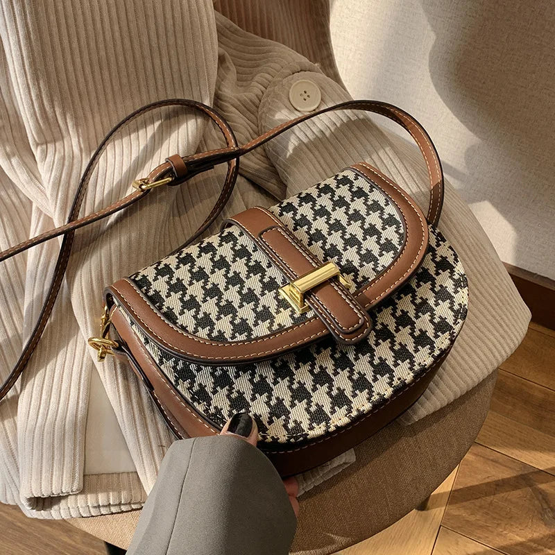 Houndstooth Messenger Bag Crossbody for Women Travel Purse