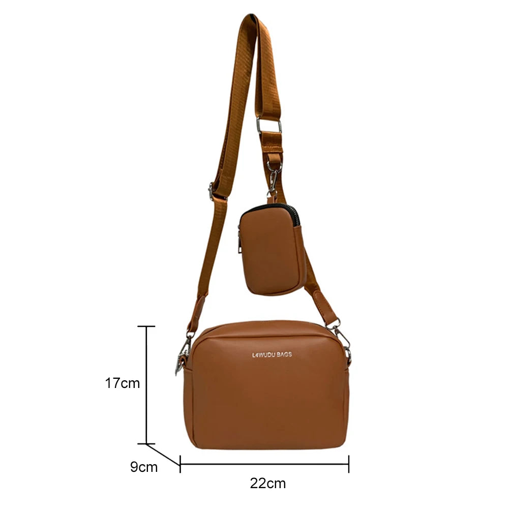 Female Pu Handbags Camera Headphone Pouch 2 in 1 Crossbody Handbags