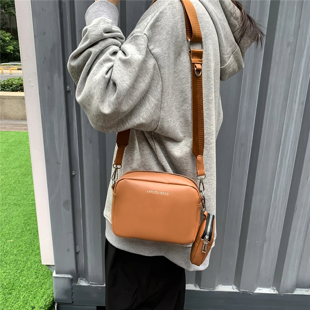 Female Pu Handbags Camera Headphone Pouch 2 in 1 Crossbody Handbags