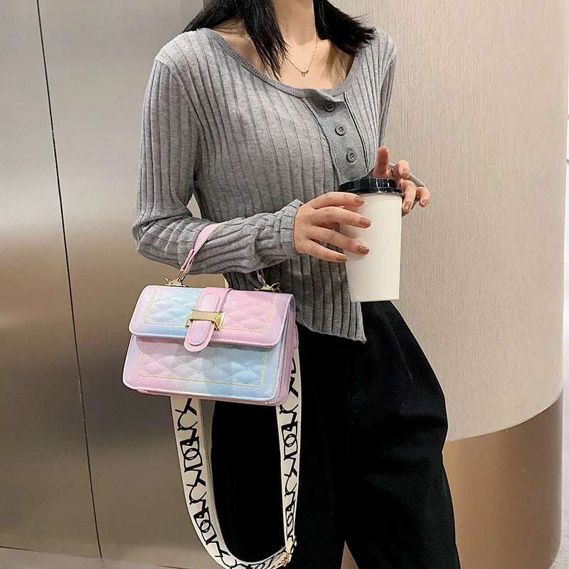 Women's Gradient Rainbow Messenger Bag Lady Totes Bag