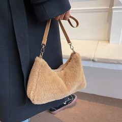 Women's Plush Messenger Bag Soft Underarm Shoulder Tote Handbag