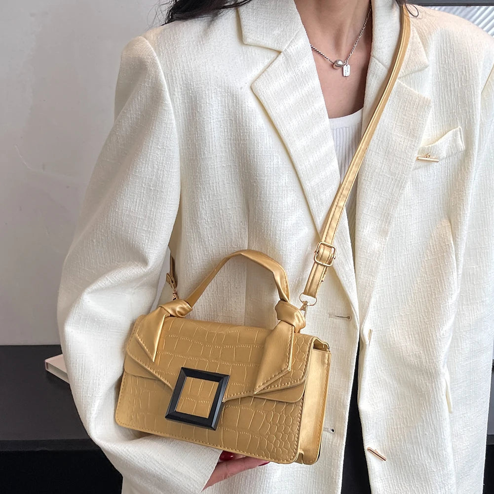 Women's Knot Handle Tote Bag PU Leather Flap Buckle