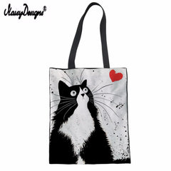 Female Tote Shoulder Foldable Travel Bag Shopper Reusable with Cat