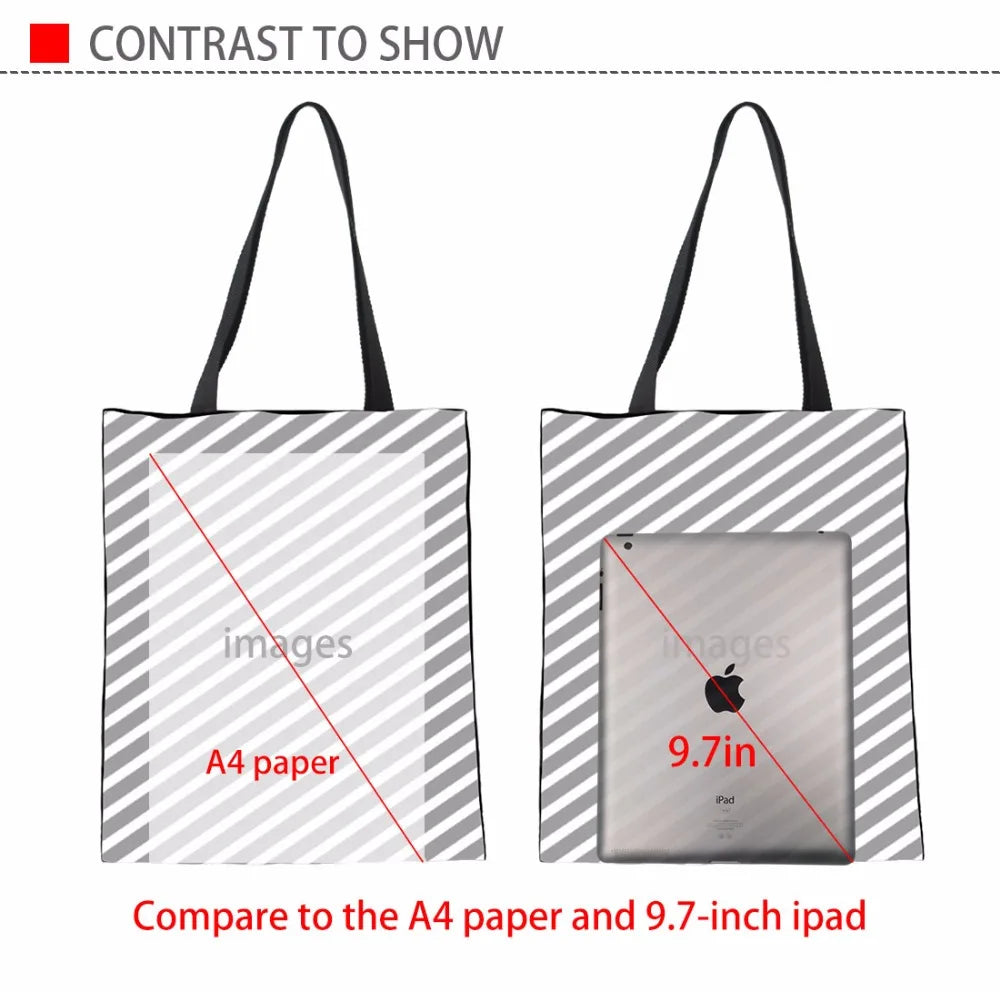 Female Tote Shoulder Foldable Travel Bag Shopper Reusable with Cat