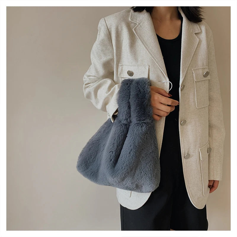 Winter Furry Hobos Shoulder Bag Soft Plush Ladies Clutch Purse Handbag