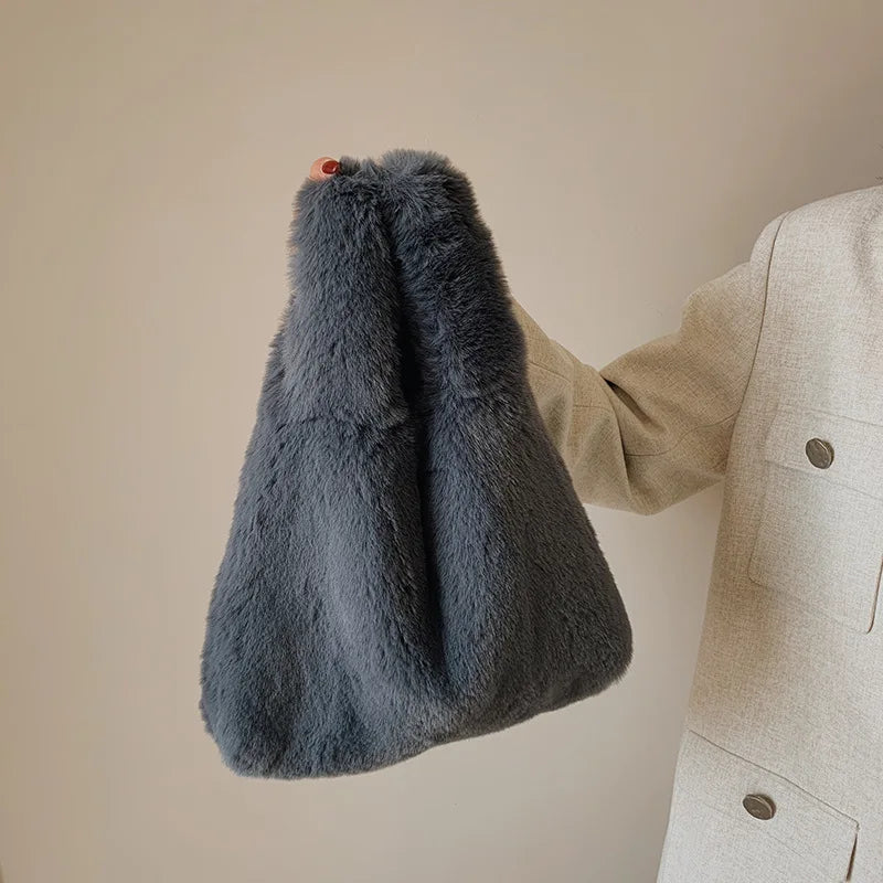 Winter Furry Hobos Shoulder Bag Soft Plush Ladies Clutch Purse Handbag
