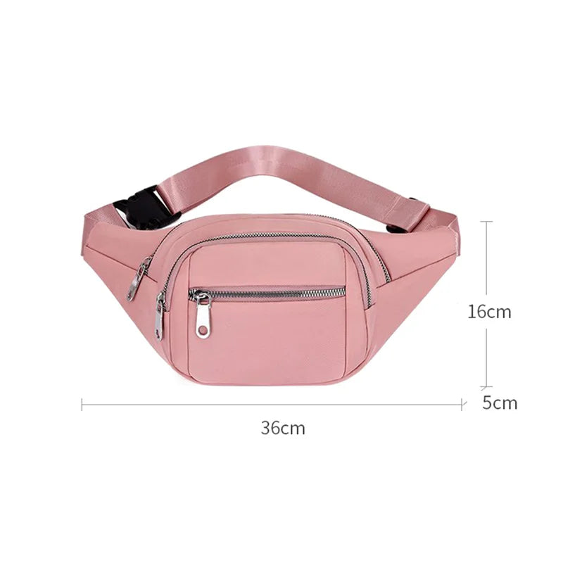 Women's Large Capacity Waist Bag, Multiple Pockets, Green/Blue/Pink