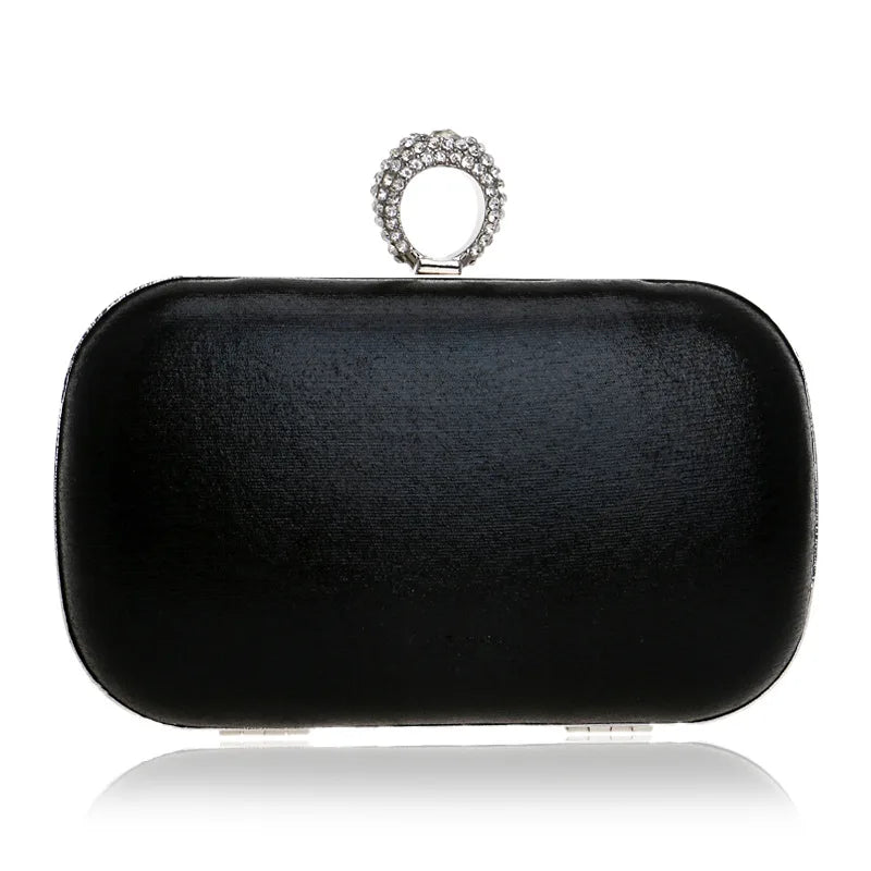 Metal Clutch Bag Diamonds Satin Chain Shoulder Rhinestones Golden Purse