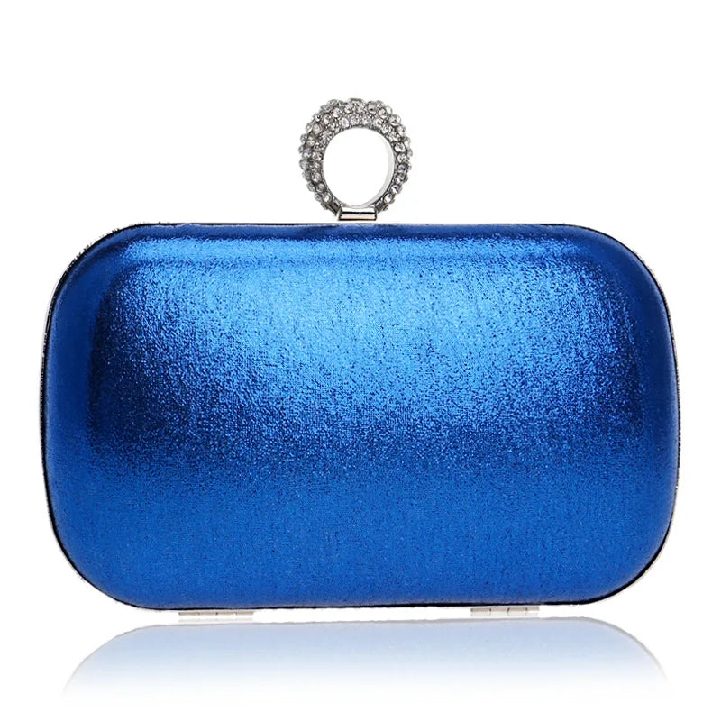 Metal Clutch Bag Diamonds Satin Chain Shoulder Rhinestones Golden Purse