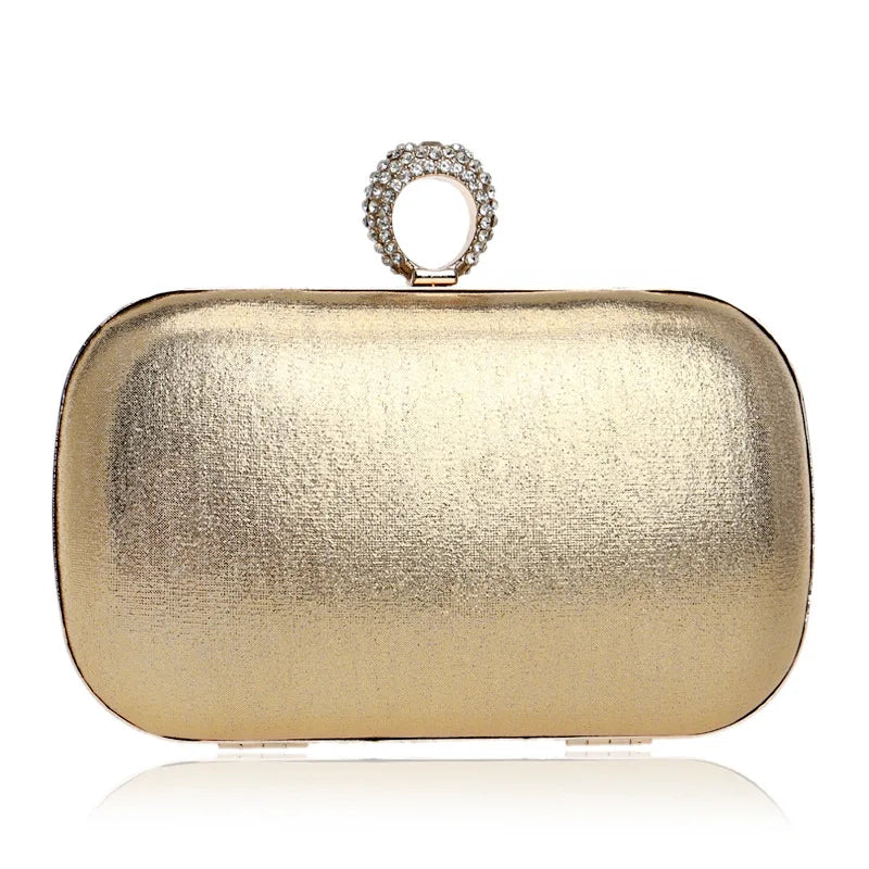 Metal Clutch Bag Diamonds Satin Chain Shoulder Rhinestones Golden Purse