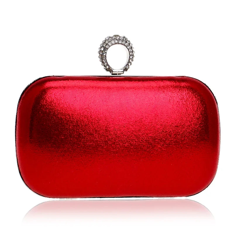 Metal Clutch Bag Diamonds Satin Chain Shoulder Rhinestones Golden Purse
