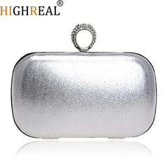 Metal Clutch Bag Diamonds Satin Chain Shoulder Rhinestones Golden Purse
