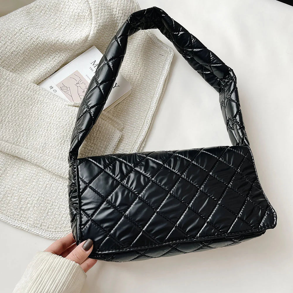 Flap Space Padded Nylon Underarm Bag Quilted Winter Handbag