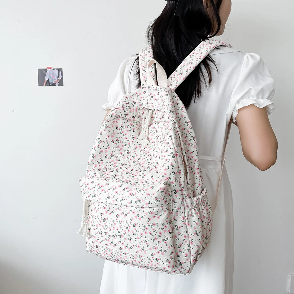 Floral Backpack Women Nylon Rucksack Student School Bag Travel Girls Laptop