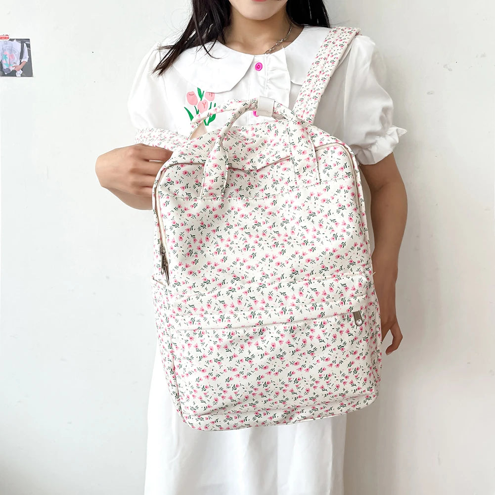 Floral Backpack Large Capacity Flower Student Girls School Bag