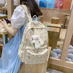 Floral Backpack Nylon Preppy Style Large Capacity Schoolbag College Girl Travel