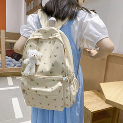 Floral Backpack Nylon Preppy Style Large Capacity Schoolbag College Girl Travel
