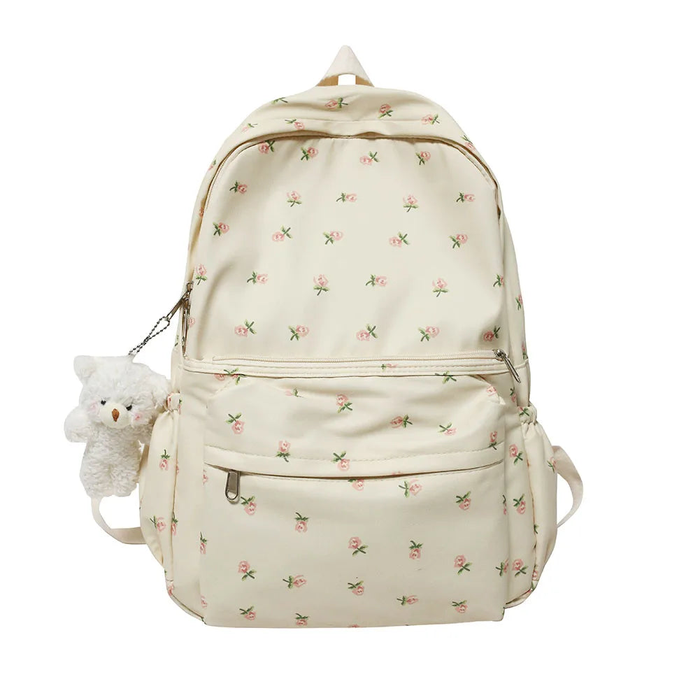 Floral Backpack Nylon Preppy Style Large Capacity Teen Girl Bags