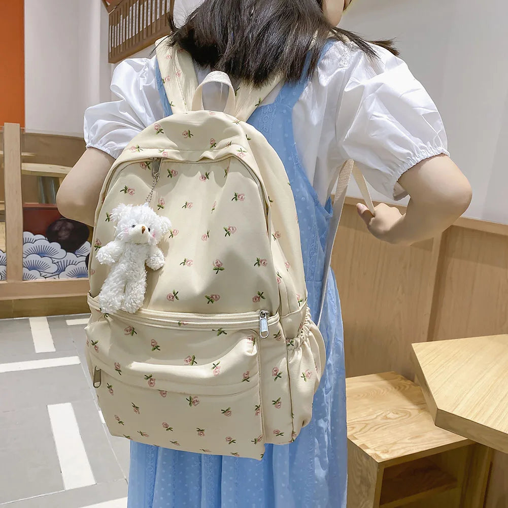 Floral Backpack Nylon Preppy Style Large Capacity Teen Girl Bags