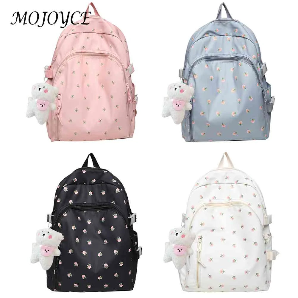 Floral Backpack Nylon Female Preppy Style Large Capacity Teenage Girl Bags