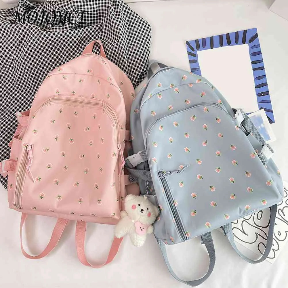 Floral Backpack Nylon Female Preppy Style Large Capacity Teenage Girl Bags