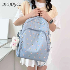 Floral Backpack Nylon Female Preppy Style Large Capacity Teenage Girl Bags