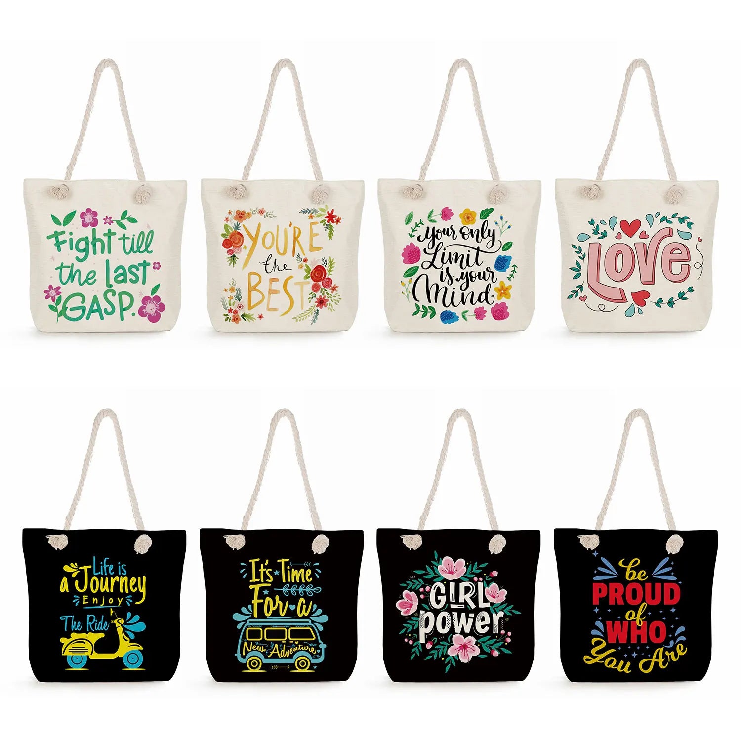 Floral Letter Printed Handbags Women Shopping Tote Bags