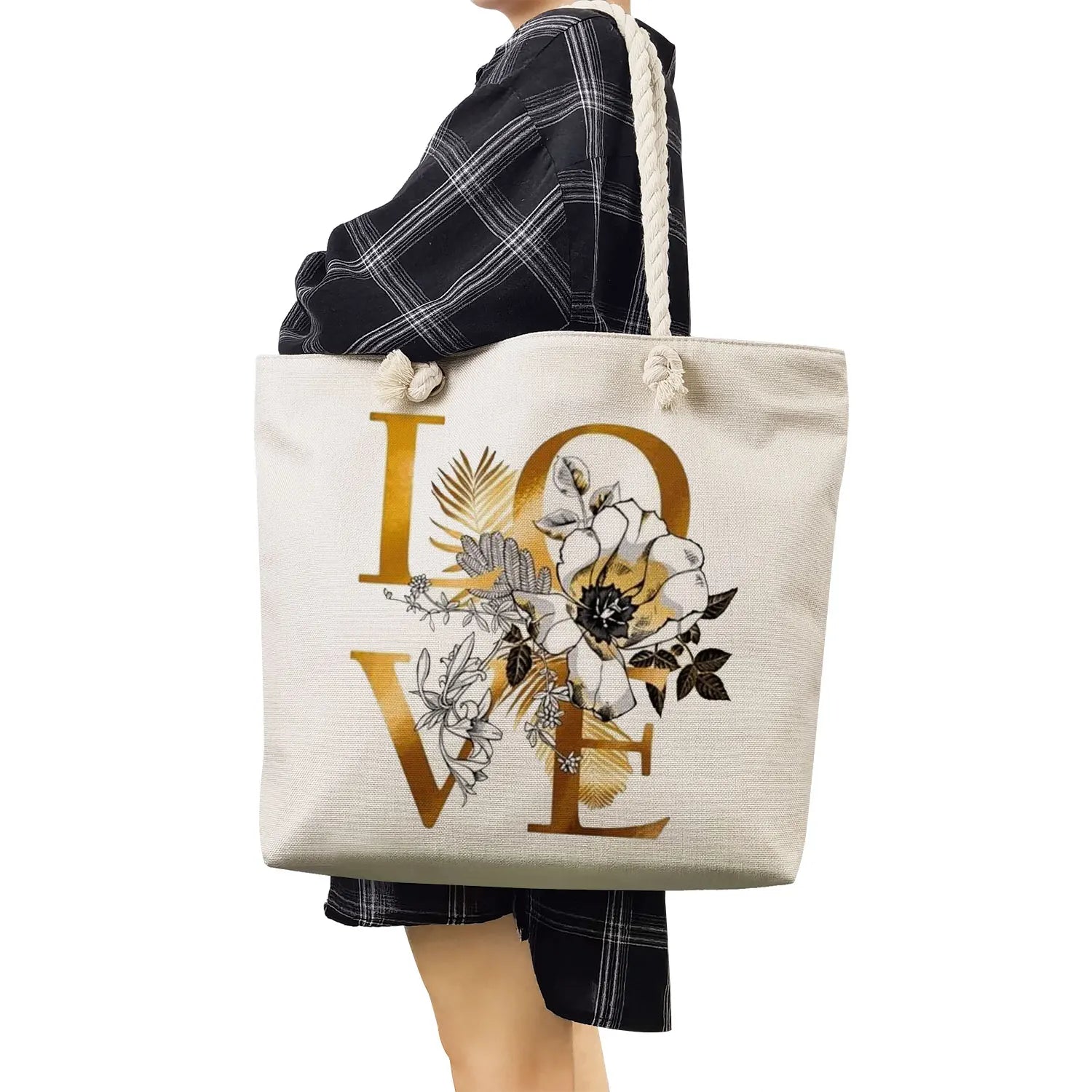 Floral Love Print Handbag Cute Graphic Tote Bag
