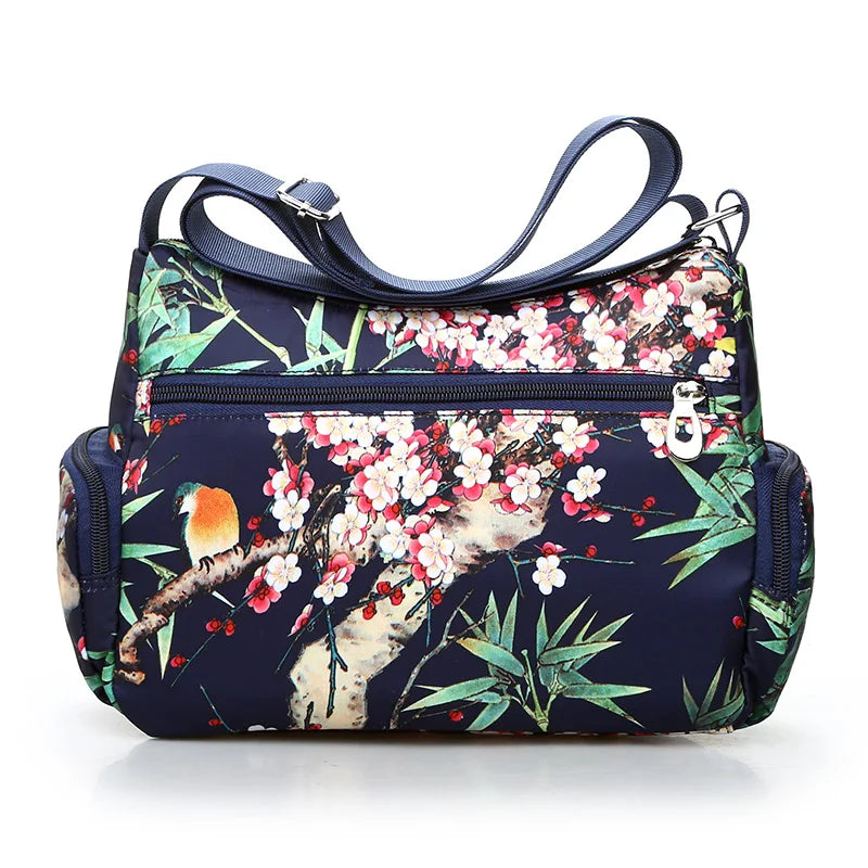 Floral Pattern Women Messenger Bag Nylon Shoulder Bag Multi-pockets