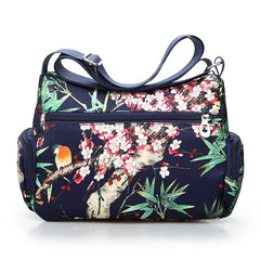 Floral Pattern Women Messenger Bag Nylon Shoulder Bag Multi-pockets