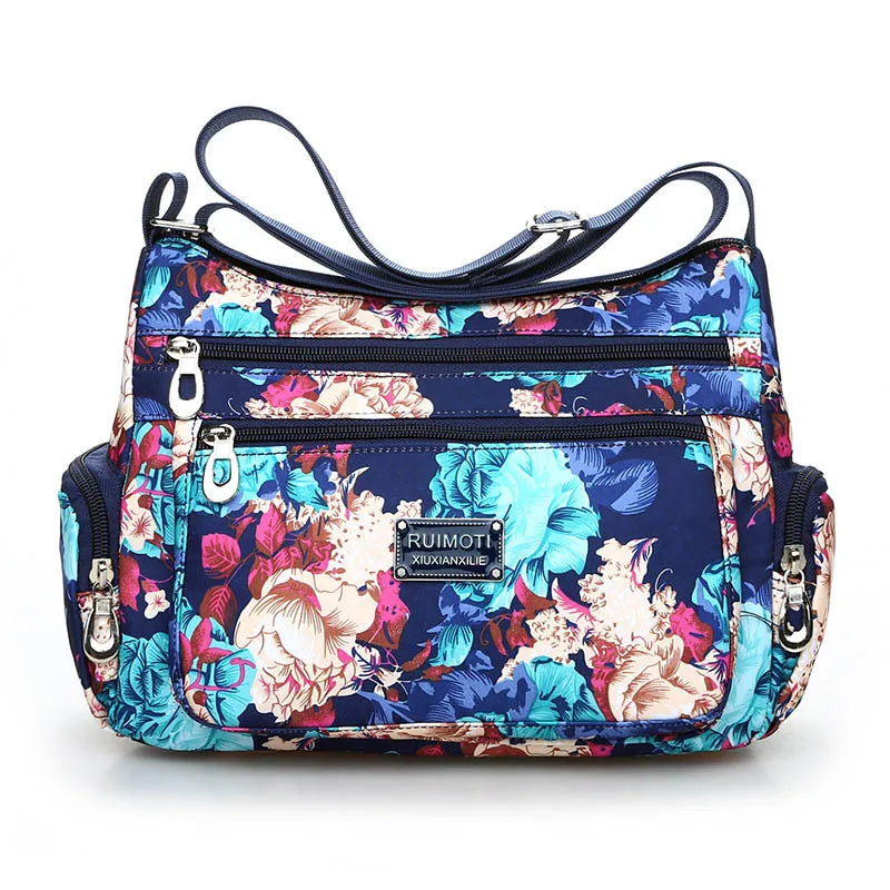 Floral Pattern Women Messenger Bag Nylon Shoulder Bag Multi-pockets